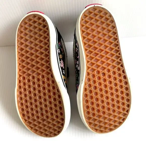 VANS Old Skool Floral Sneakers Toddler Size 1 Black Velcro Retro Skater Suede - Picture 3 of 9